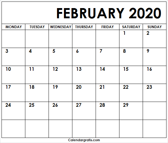 Printable February 2020 Calendar Template 