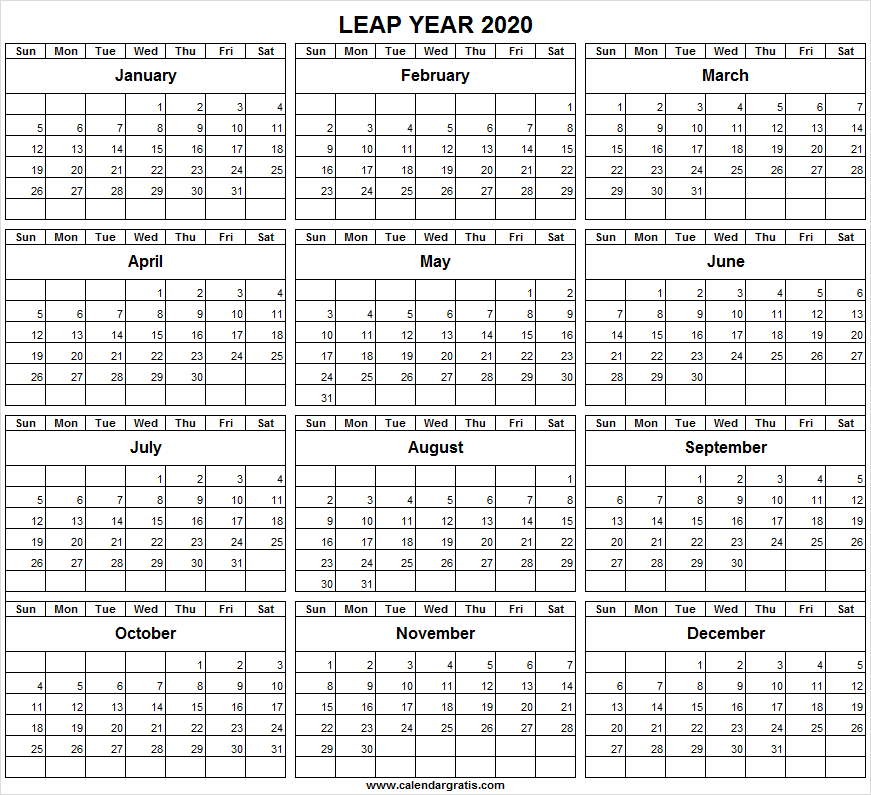 Leap Year 2020 Calendar 366 Days List of Leap Year 2020, 2024, 2028