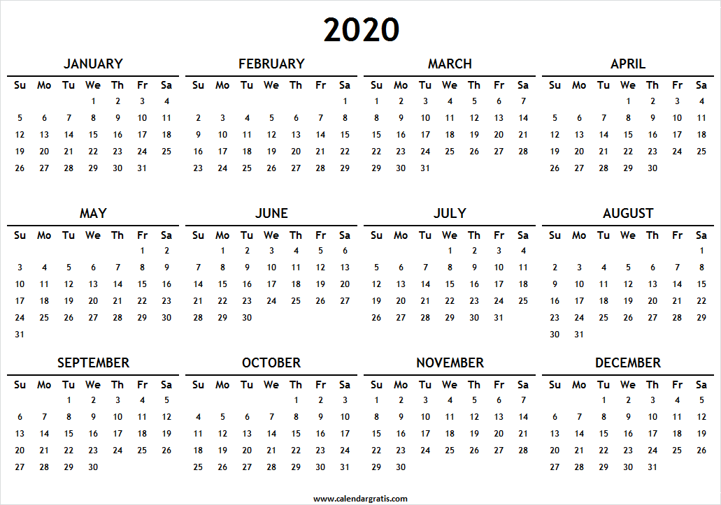 Printable Calendar 2020 Template