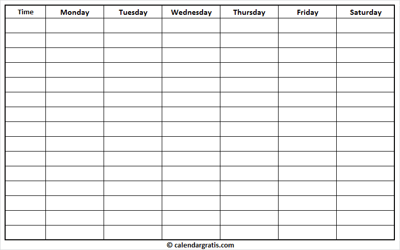 weekly calendar with times slots printable