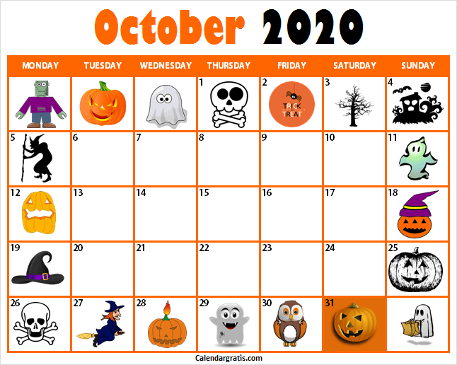 October Halloween Calendar 2020