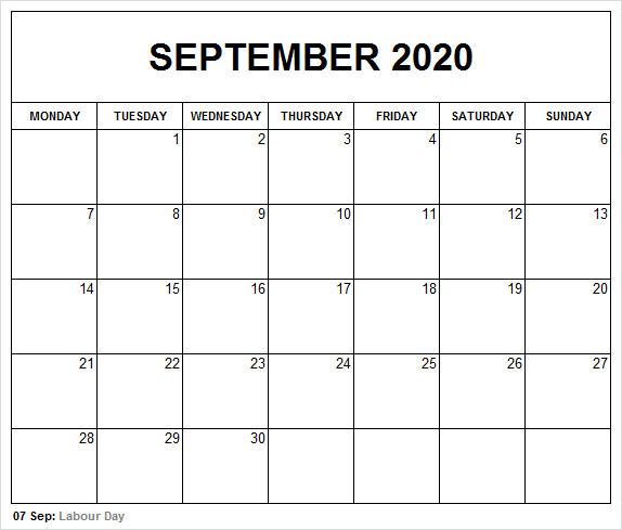 September 2020 Holidays Calendar