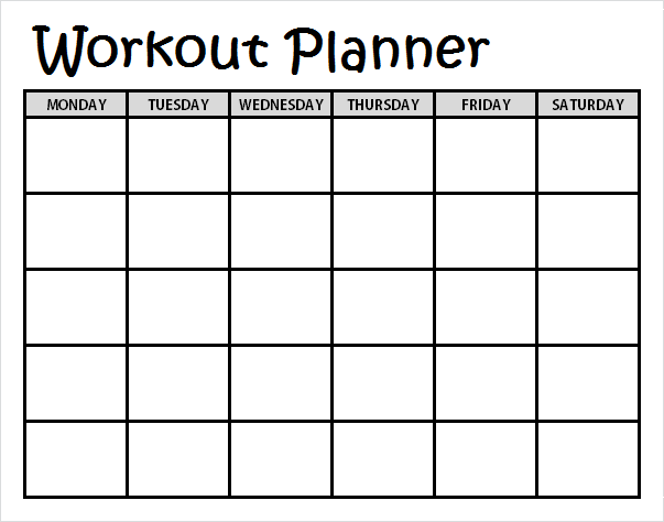 Blank workout schedule planner template