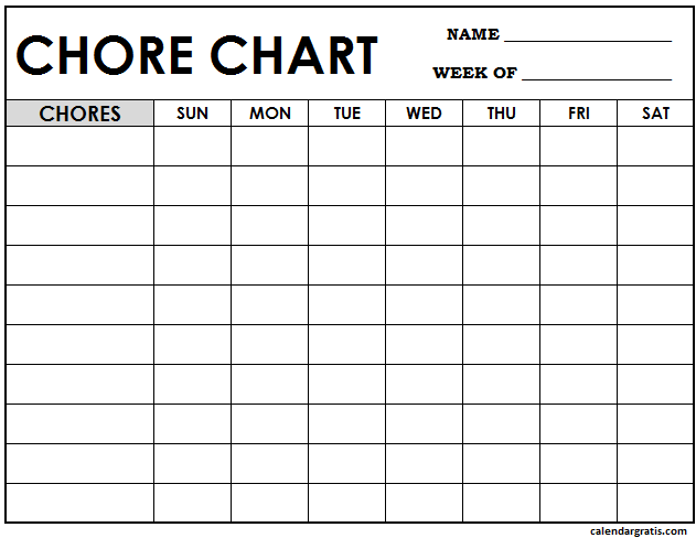 Free blank Chore Chart printable template