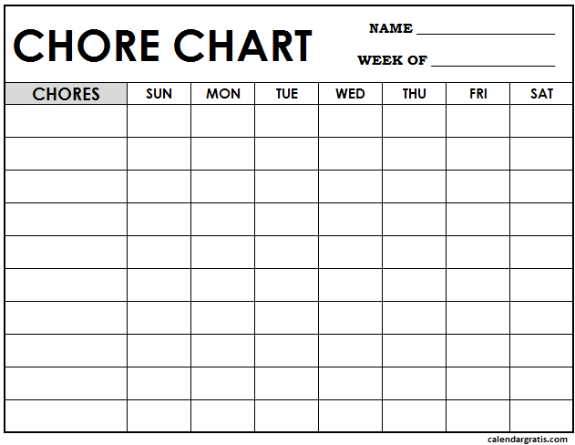 Chore Chart Printable - PDF family chore chart download (weekly chore chart)