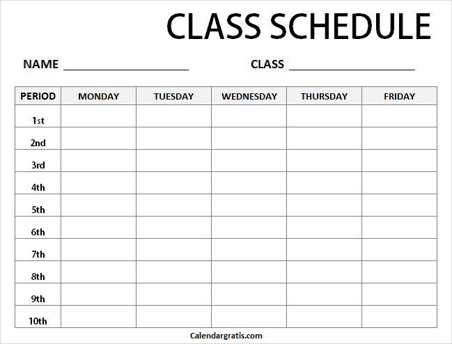 Free printable class schedule templates to customize