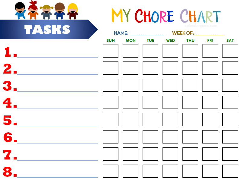 Kids chore chart printable image with cartoon