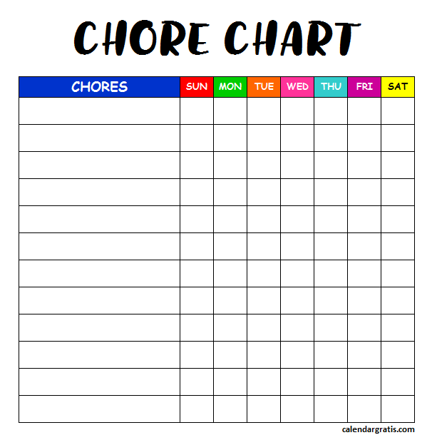 Kids Chore Chart Blank Free Template