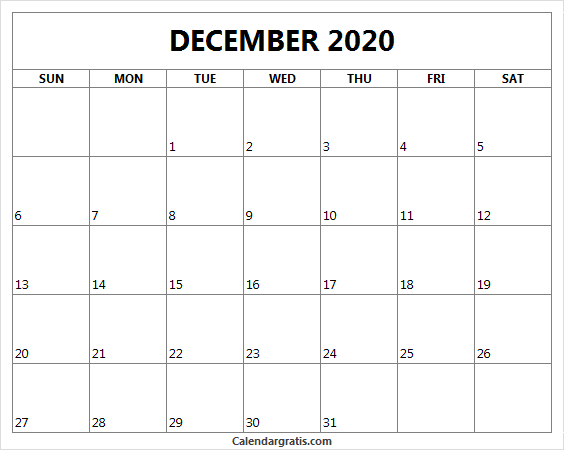 Dec 2020 store calendar printable