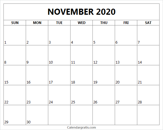 Printable November 2020 calendar template free