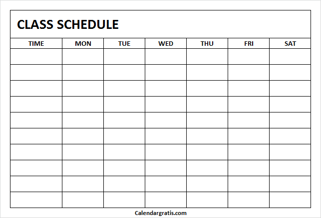Printable Class Schedule Template Monday to Saturday
