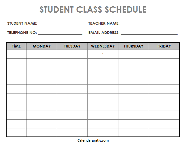 Class Schedule, Time and Teachers