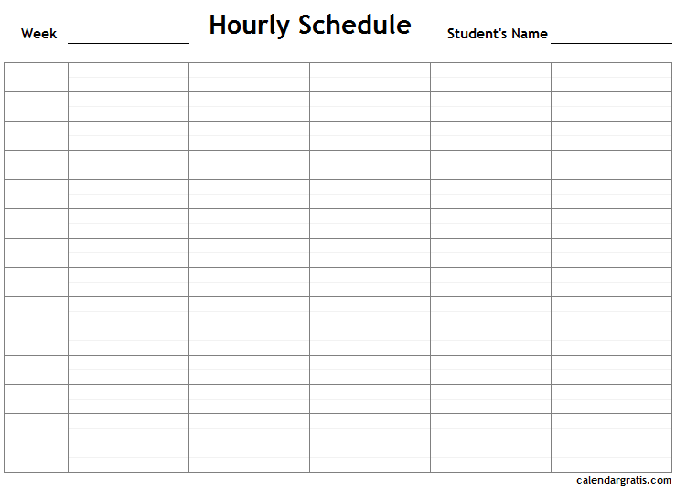 Student hourly schedule blank template