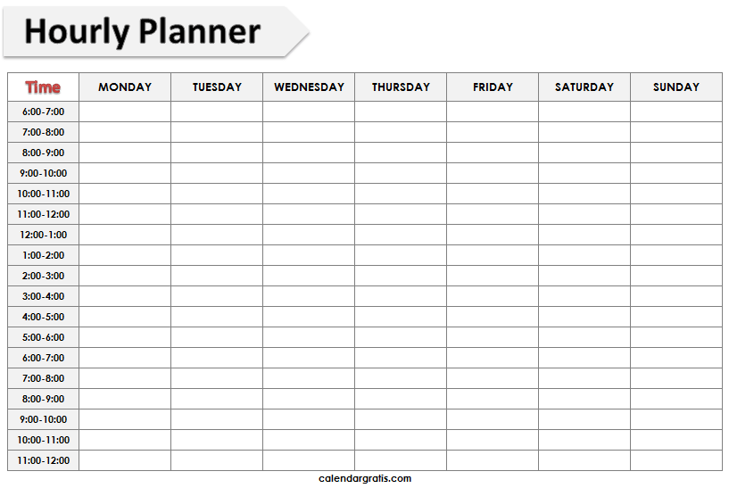 Weekly hour planner template printable