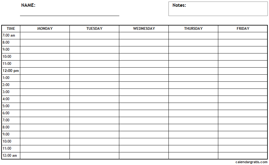 Printable Hourly Schedule Template 24 Hours Planner Blank Templates