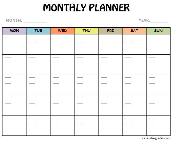 Cute free printable monthly planner template
