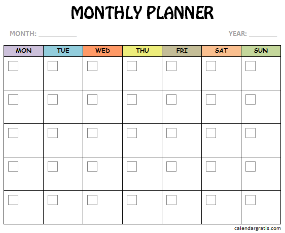 Printable Monthly Planner Template | Full Month Schedule Maker Template