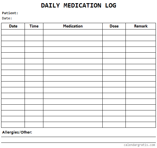 daily prescription log printable