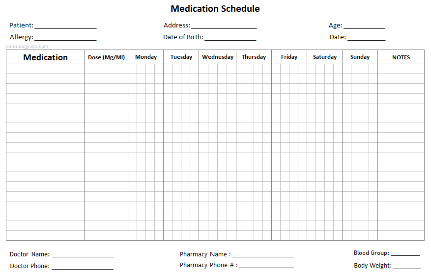 Printable medication log sheet template