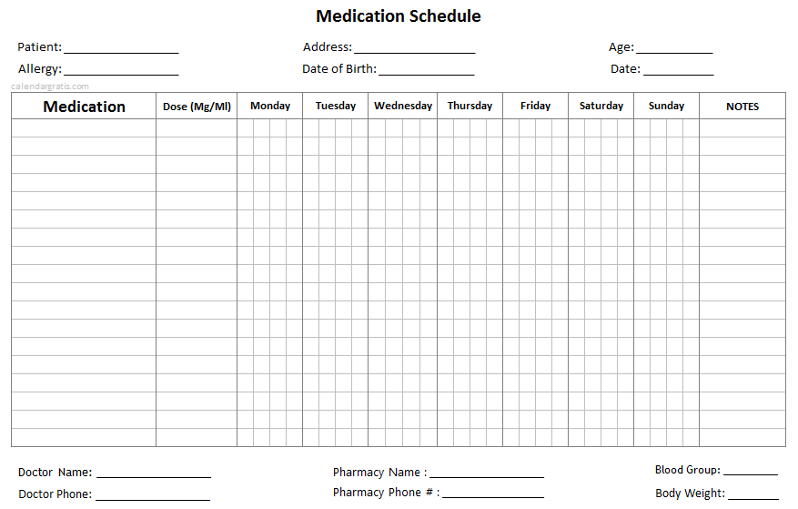 medicine dosage chart template