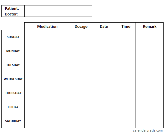 Medication Schedule Template Daily Weekly Monthly Medication Chart