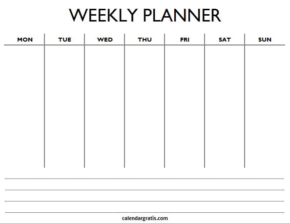 Week schedule planner template with notes
