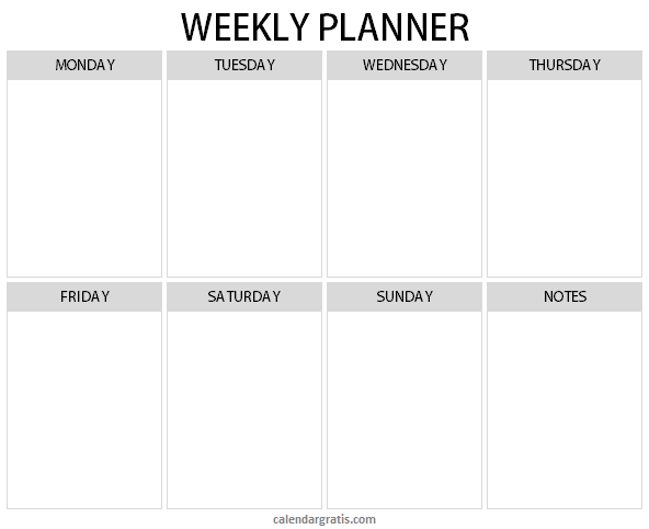Weekly planner template printable free