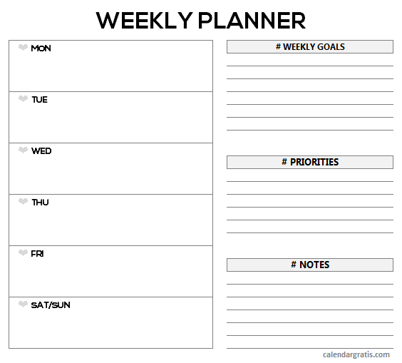 Weekly priority planner template