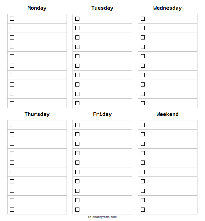 Weekly To Do List Templates - World of Printables