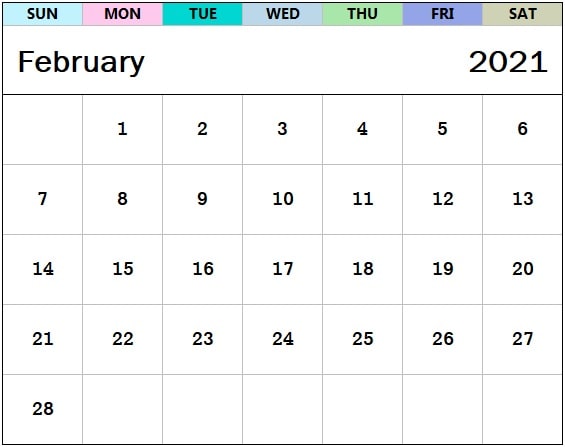 Cute February 2021 calendar template