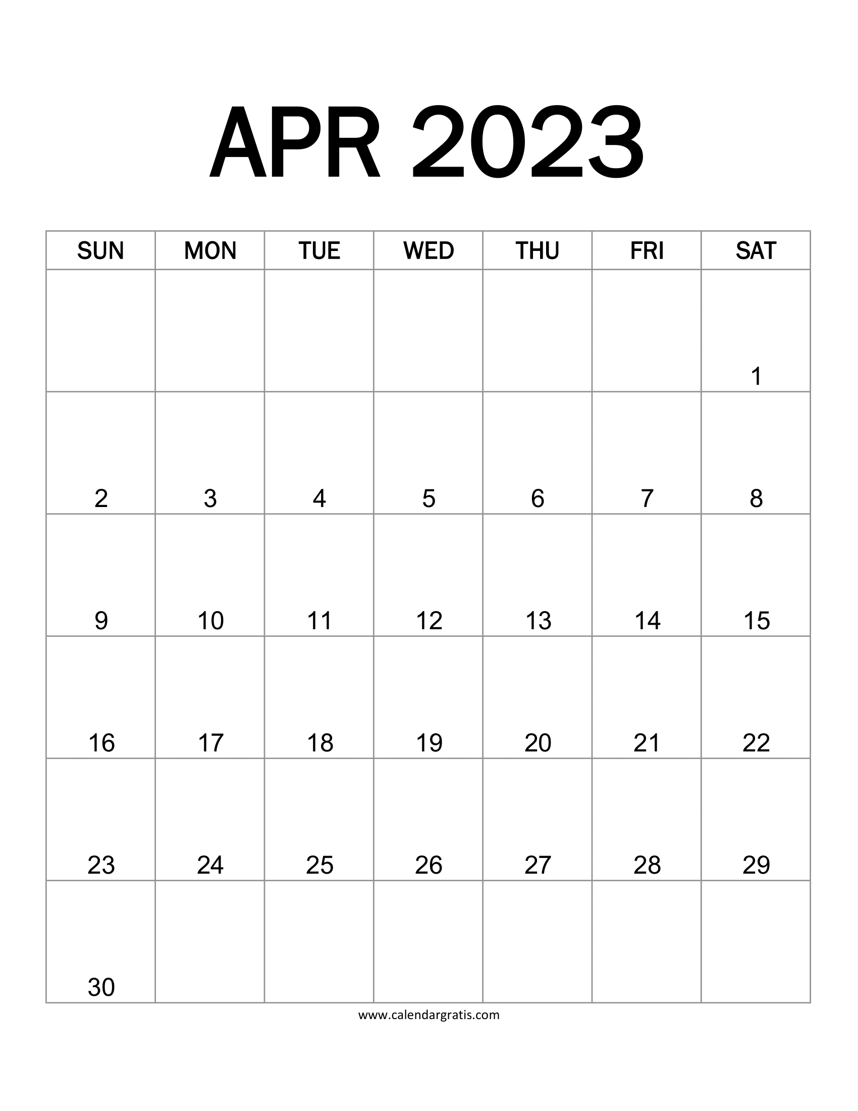 Printable April 2023 Vertical Calendar with Centre Aligned Dates, Portrait Layout, Downloadable Monthly Calendar Template.