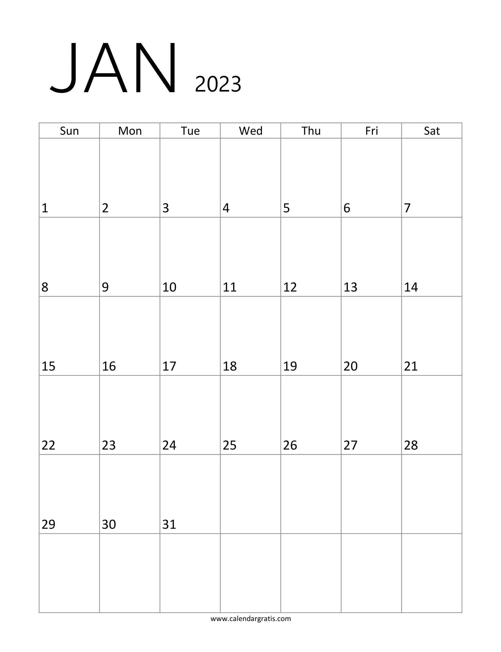 Printable Free January 2023 Calendar A4 Size Template. Downloadable January Month Calendar in Vertical Layout.