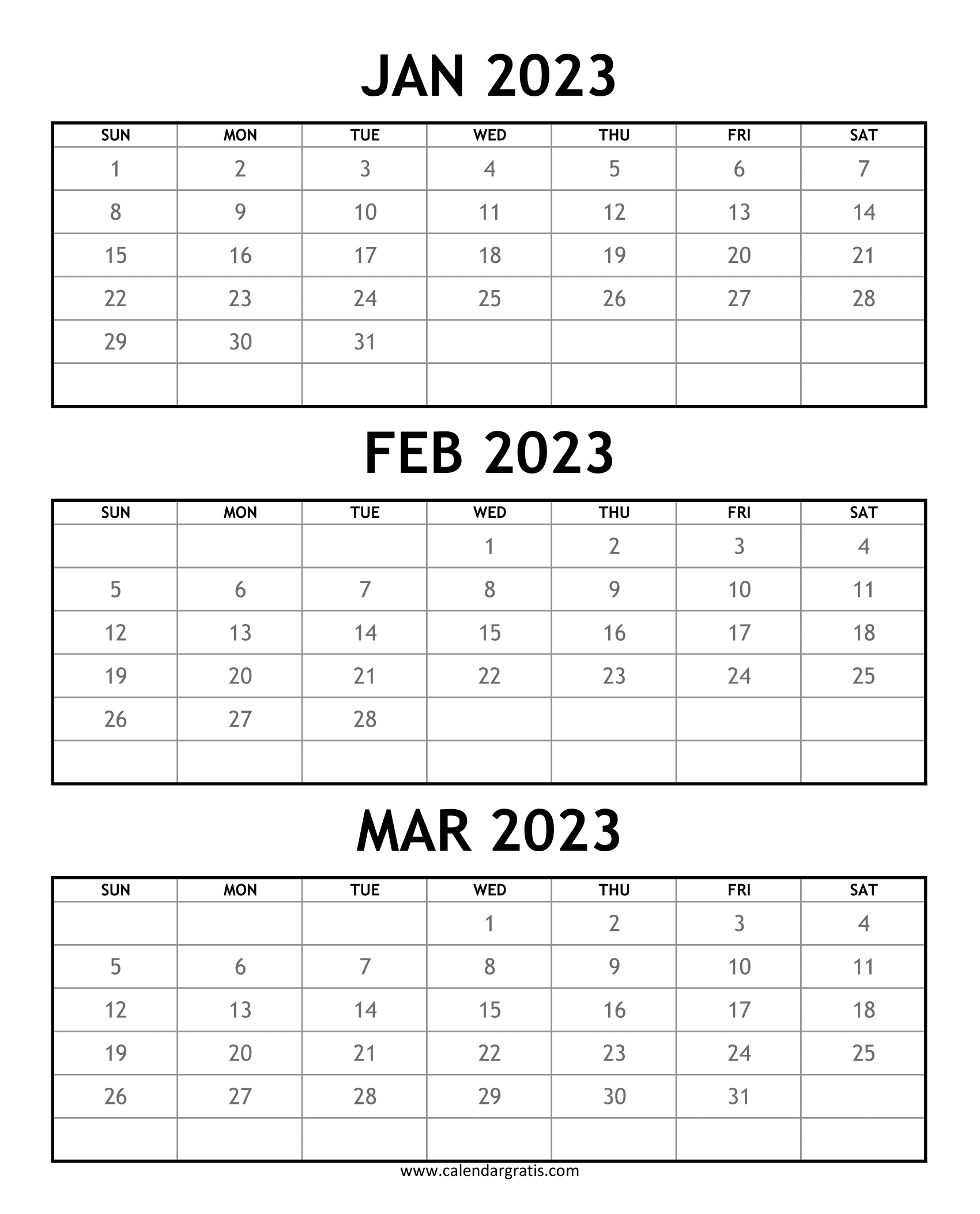 Calendario 2024 en 2023  Martes, Viernes, Jueves