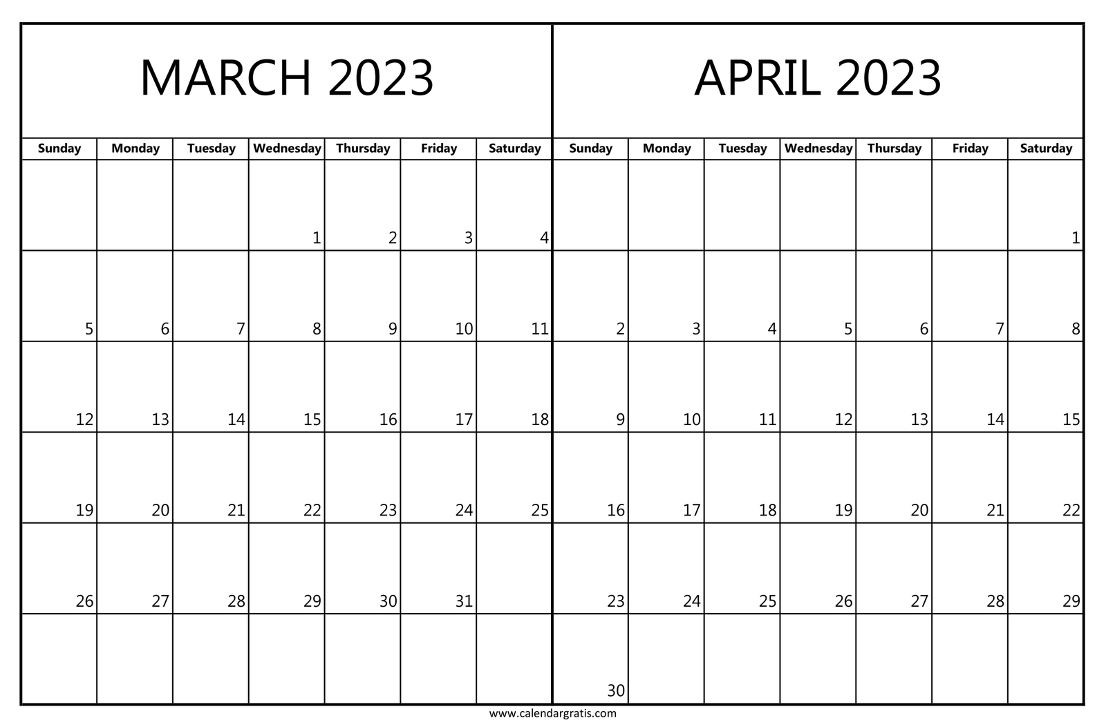 March April 2023 Calendar Printable Template | Two-month Planner to Print