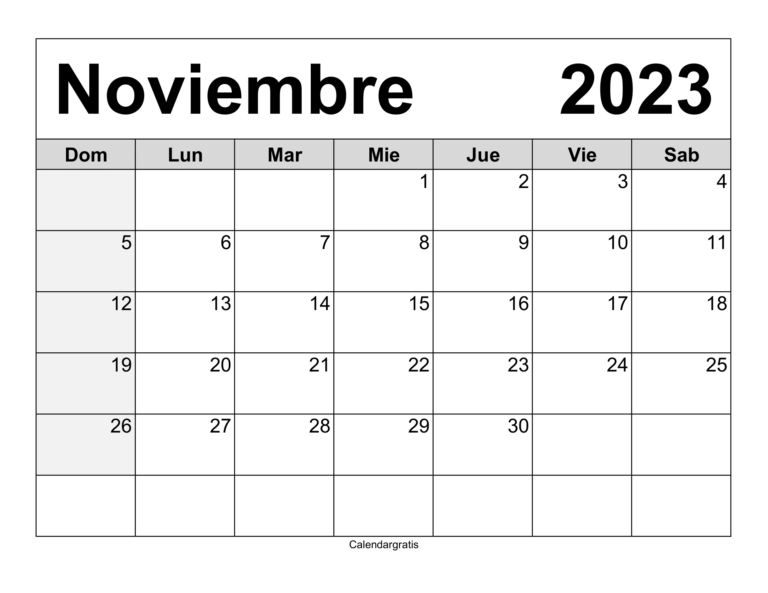 Calendario Noviembre Para Imprimir Gratis