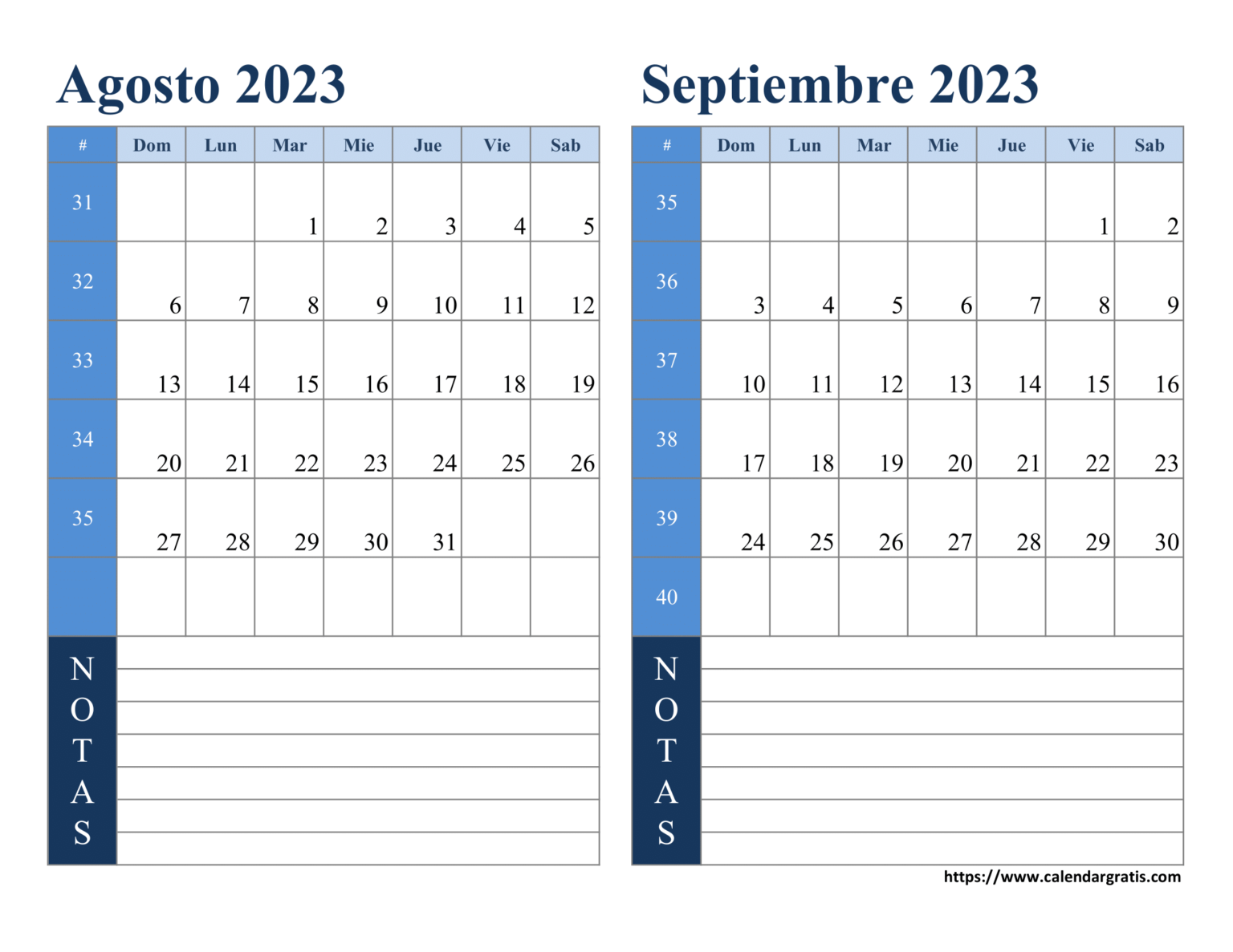 Calendario Agosto Septiembre Para Imprimir