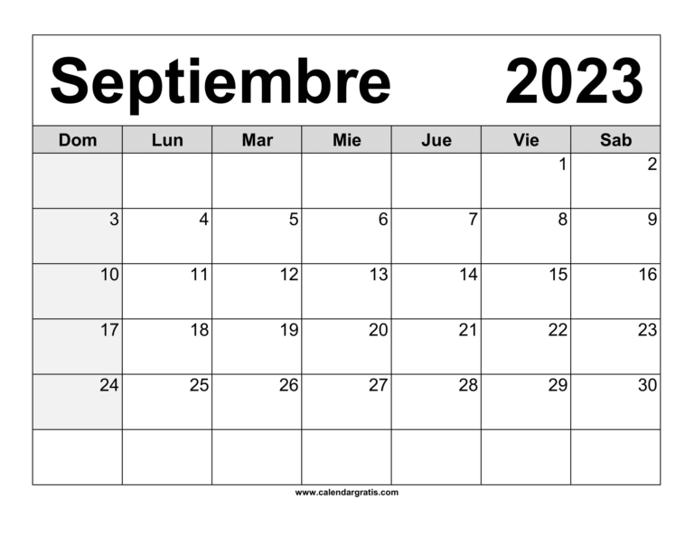 Calendario Septiembre Para Imprimir