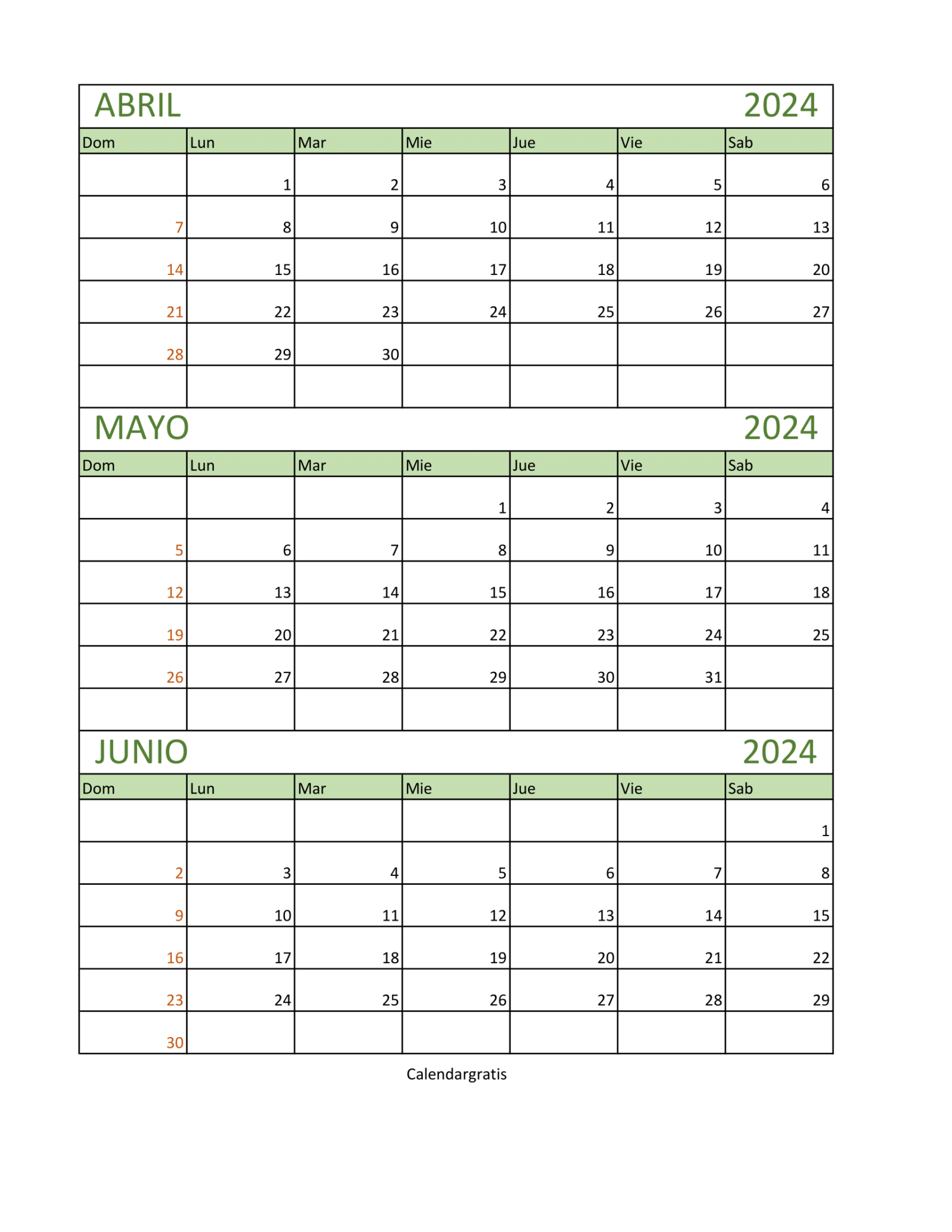 Calendario Abril Mayo Y Junio 2024