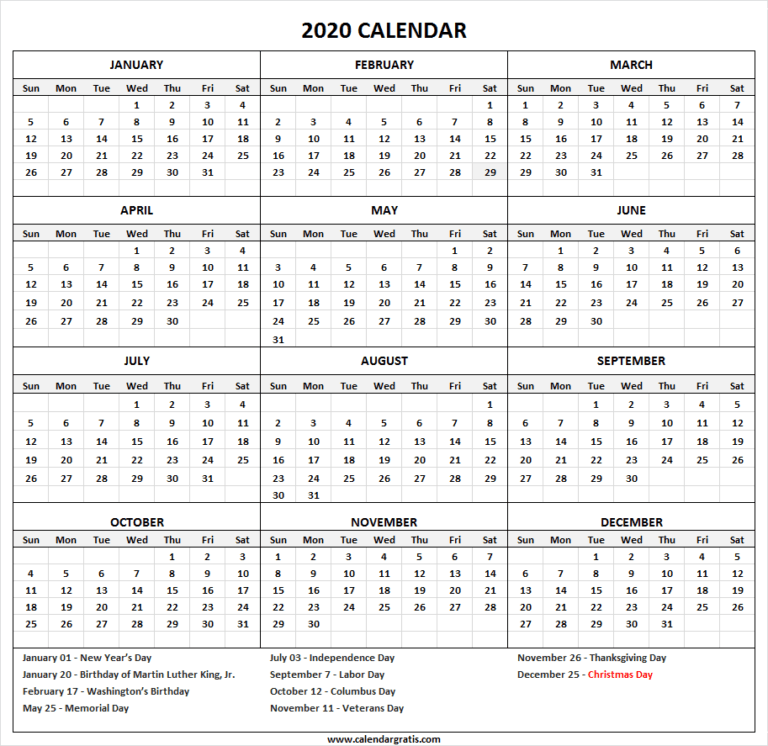 Printable Calendar 2020 Template, Holidays | 2020 2021 Calendar