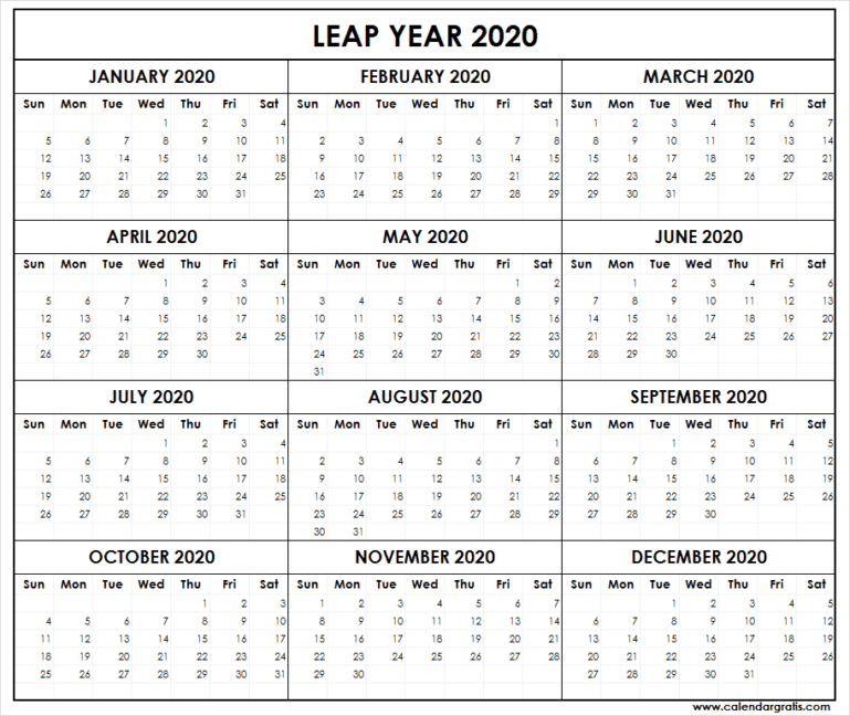 Leap Year 2020 Calendar - 366 Days | List of Leap Year 2020, 2024, 2028