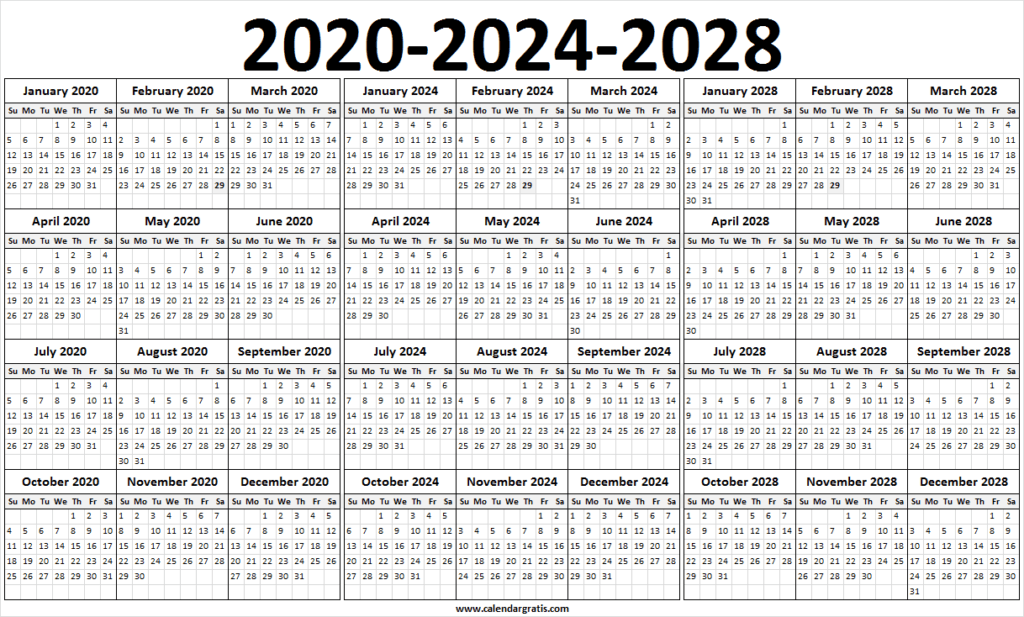 Leap Year 2020 Calendar 366 Days List of Leap Year 2020, 2024, 2028