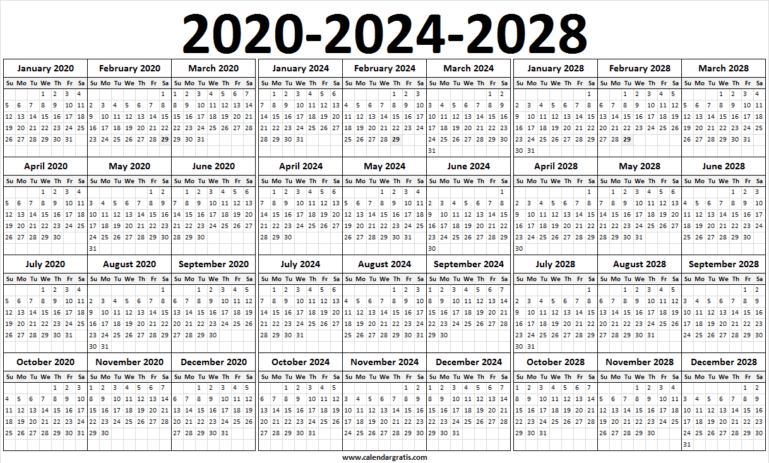 Leap Year 2020 Calendar - 366 Days | List of Leap Year 2020, 2024, 2028