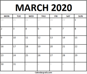 Printable March 2020 Calendar Holidays Template Excel, PNG, PDF, Word