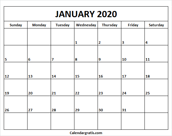 Printable January 2020 Calendar Template | January 2020 Holidays