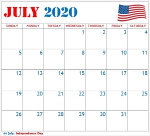 Printable July 2020 Calendar Template 