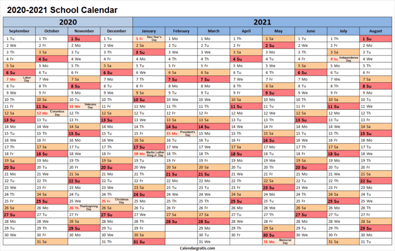 2020-2021 School Calendar Template | Academic Calendar 2020/21