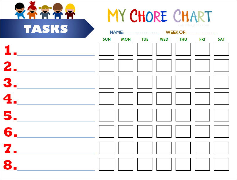 Chore Chart Printable Template For Kids 