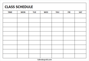 Printable Class Schedule Template for School & College Students