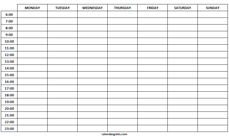 Printable Hourly Schedule Template 24 Hours Planner Blank Templates