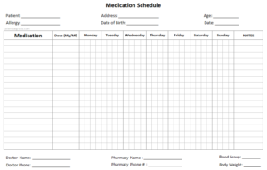 Medication Schedule Template - Daily, Weekly, Monthly Medication Chart